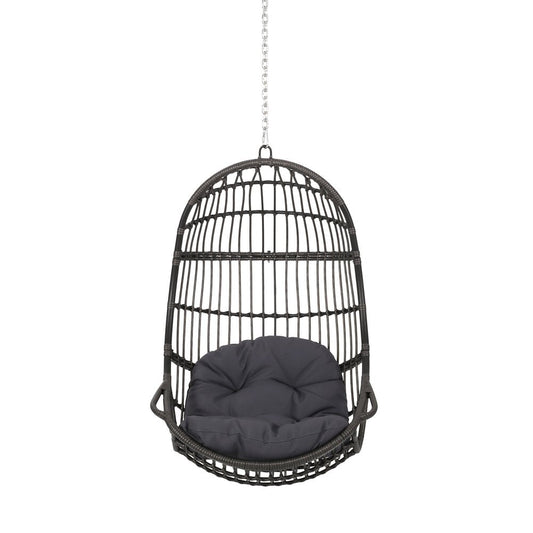 30" Gray Steel Outdoor Egg Chair with Gray Cushion