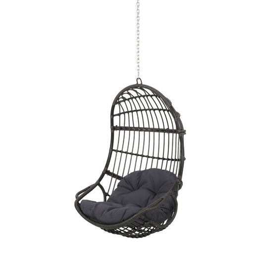 30" Gray Steel Outdoor Egg Chair with Gray Cushion