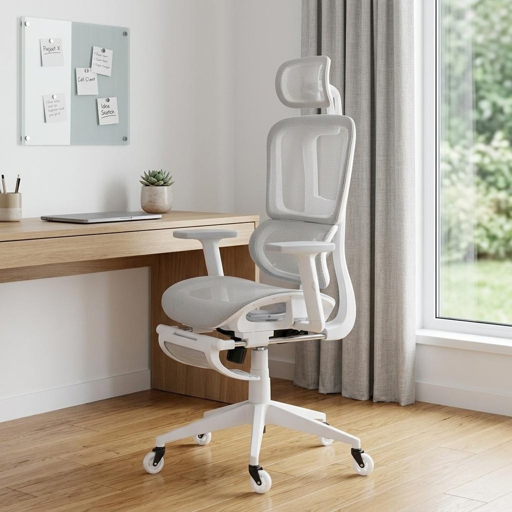 Light Gray And White Adjustable Height Swivel Rolling Gaming Chair With Footrest HomeRoots