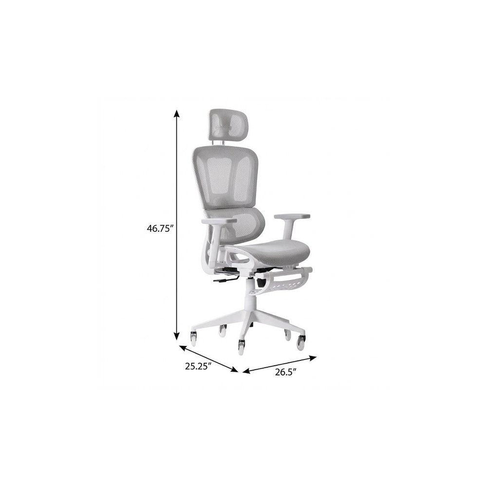 Light Gray And White Adjustable Height Swivel Rolling Gaming Chair With Footrest — view 9