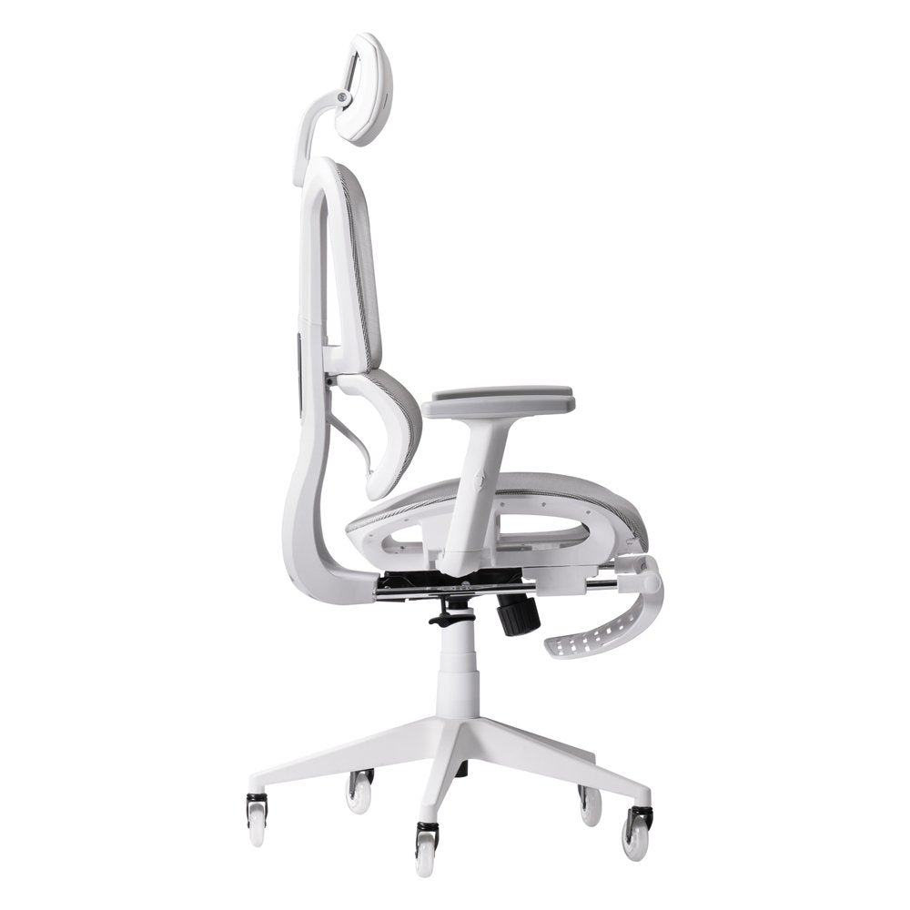 Light Gray And White Adjustable Height Swivel Rolling Gaming Chair With Footrest HomeRoots