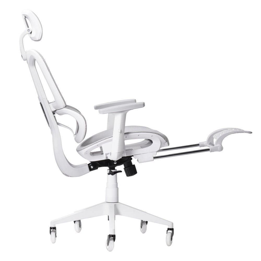 Light Gray And White Adjustable Height Swivel Rolling Gaming Chair With Footrest — view 6
