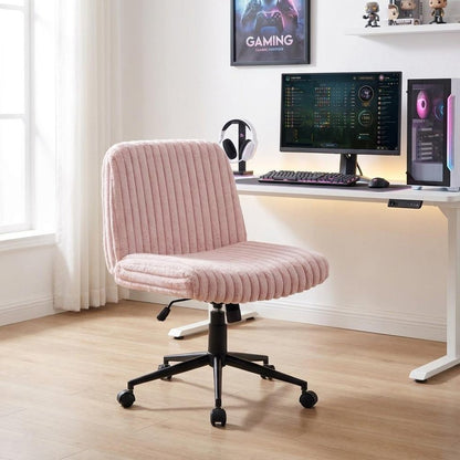 Purple and Black Adjustable Height Faux Fur Swivel Rolling Gaming Chair