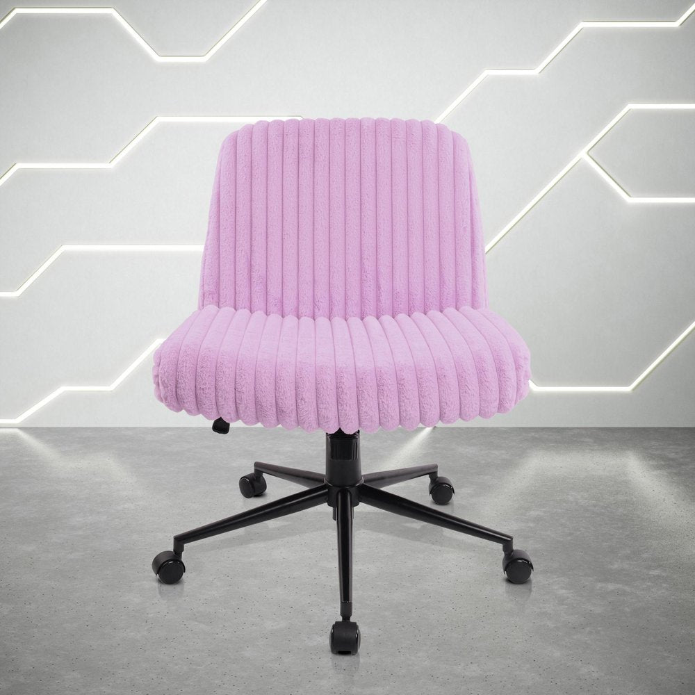 Purple and Black Adjustable Height Faux Fur Swivel Rolling Gaming Chair — view 1