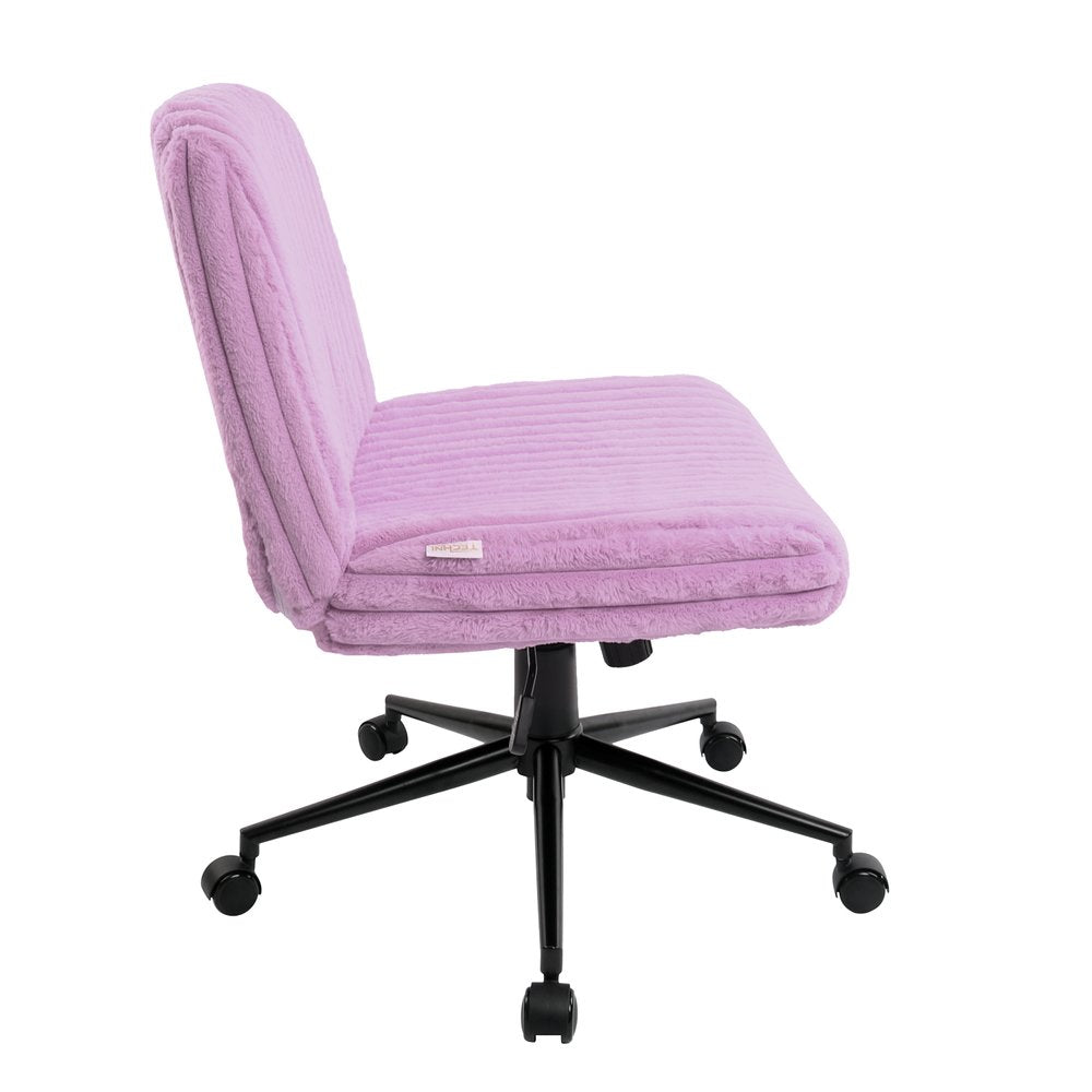 Purple and Black Adjustable Height Faux Fur Swivel Rolling Gaming Chair — view 4