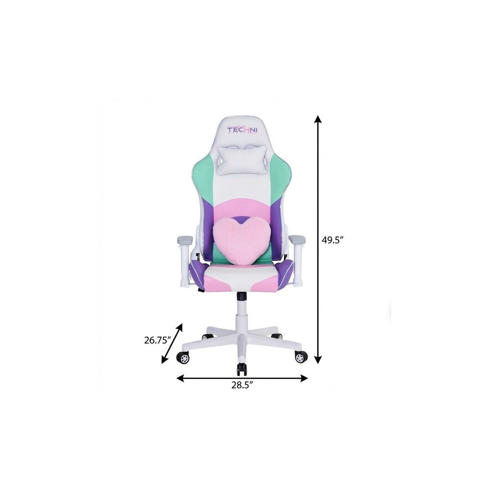 Pink Purple And White And White Swivel Rolling Gaming Chair — view 10
