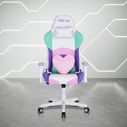 Pink Purple And White And White Swivel Rolling Gaming Chair HomeRoots