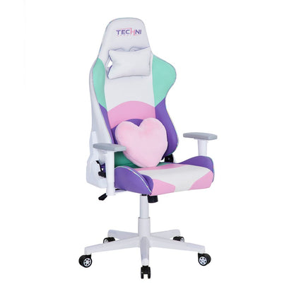 Pink Purple And White And White Swivel Rolling Gaming Chair HomeRoots