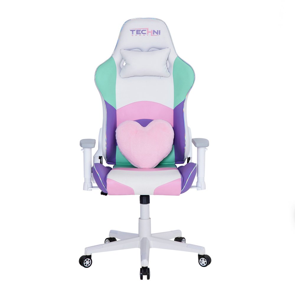 Pink Purple And White And White Swivel Rolling Gaming Chair HomeRoots