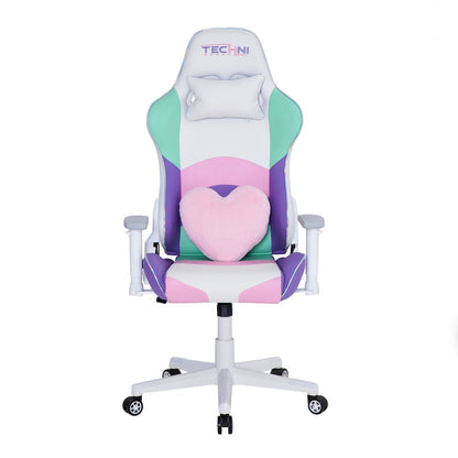 Pink Purple And White And White Swivel Rolling Gaming Chair HomeRoots