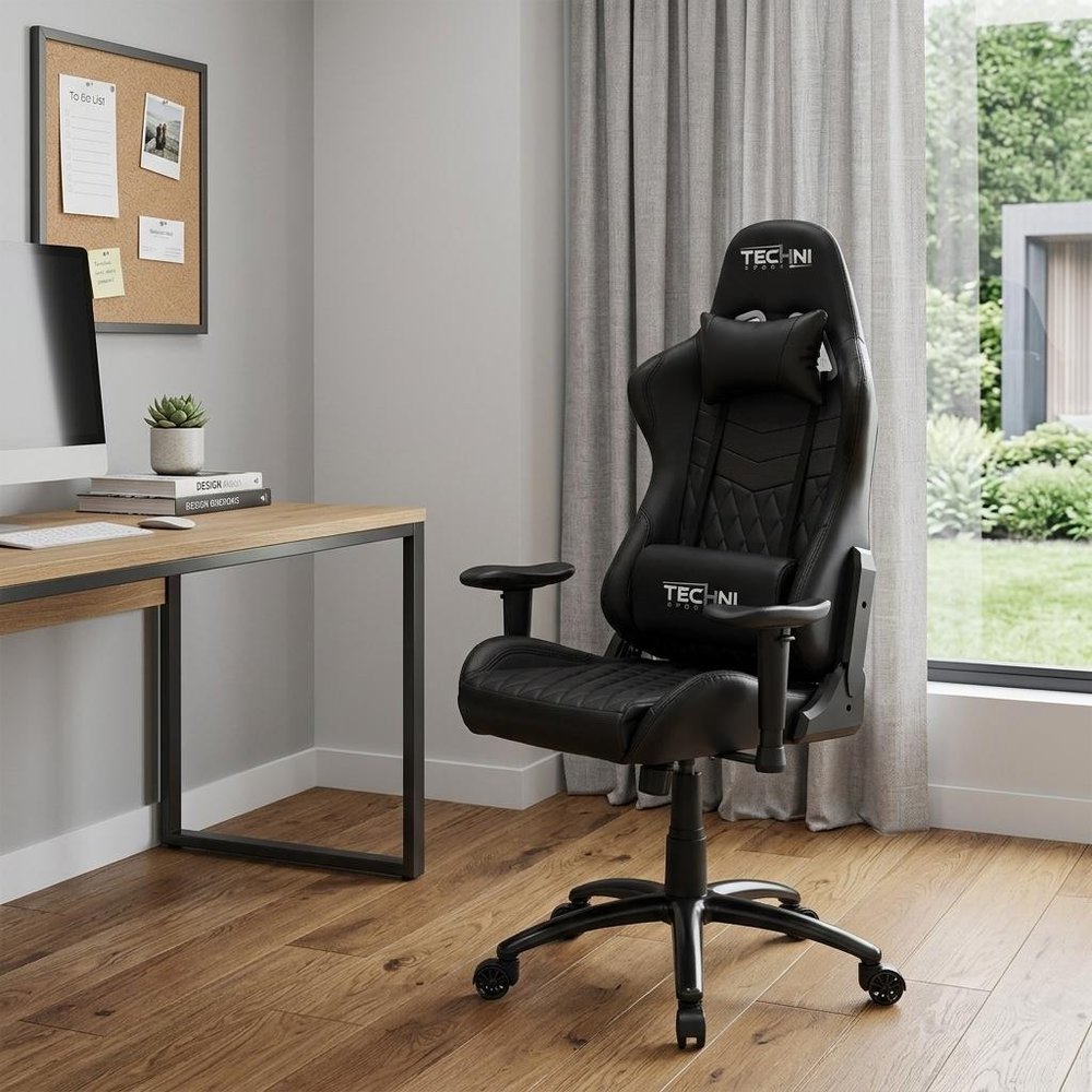 Black Swivel Rolling Racecar Gaming Chair HomeRoots