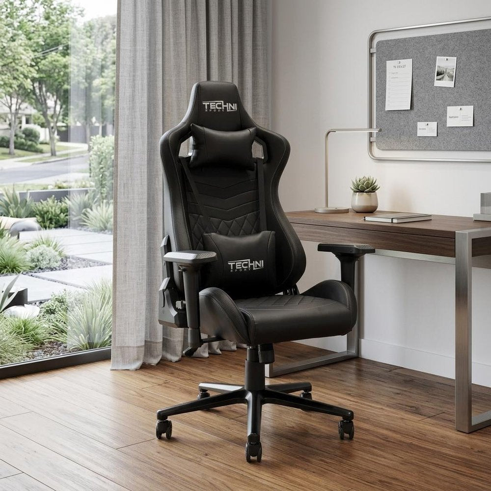 Black Swivel Rolling Racecar Gaming Chair HomeRoots