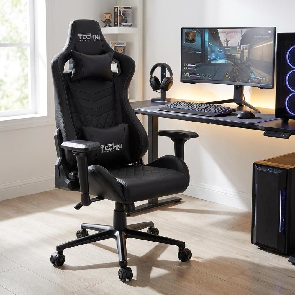 Black Swivel Rolling Racecar Gaming Chair — view 12
