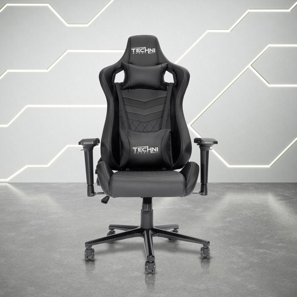 Black Swivel Rolling Racecar Gaming Chair — view 1