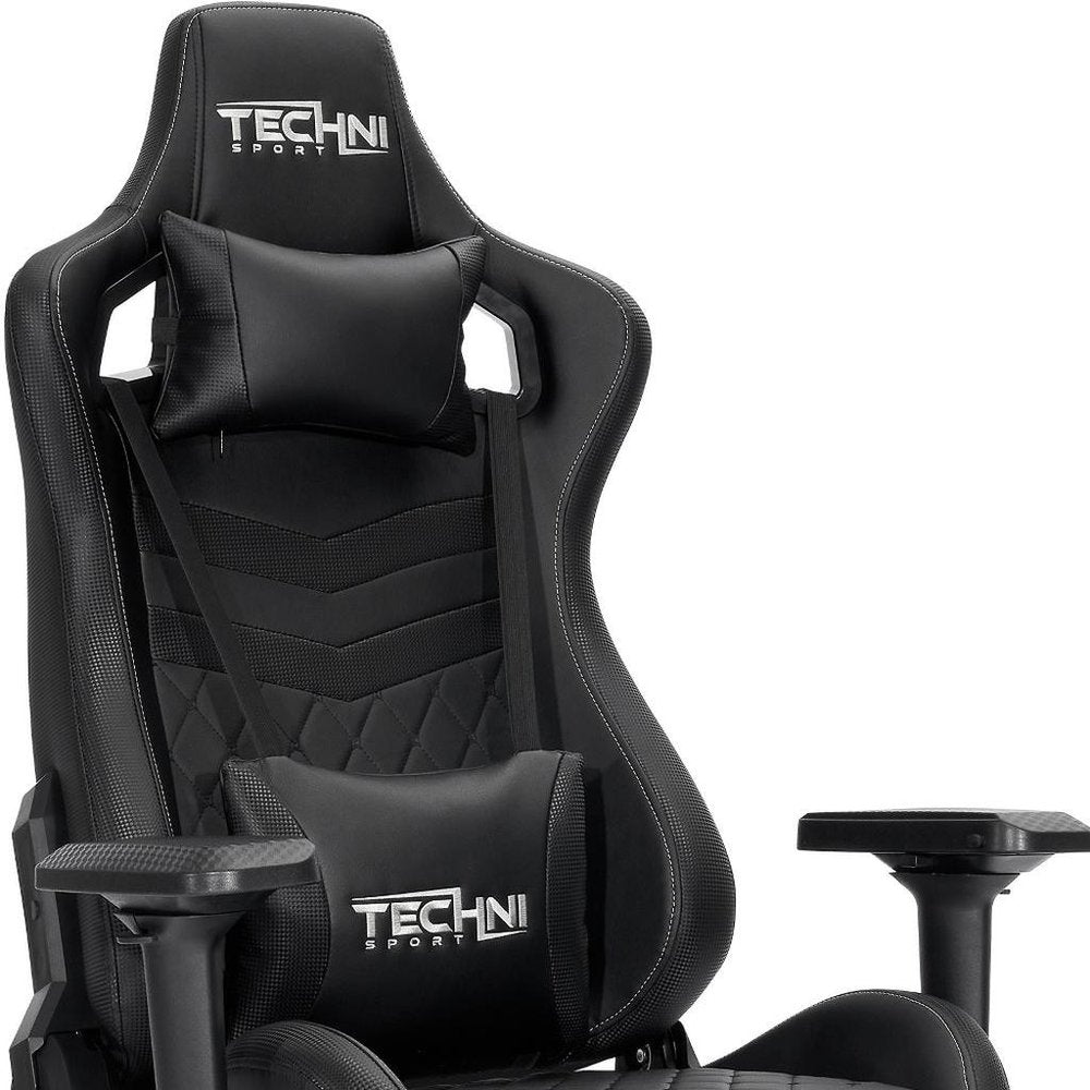 Black Swivel Rolling Racecar Gaming Chair HomeRoots