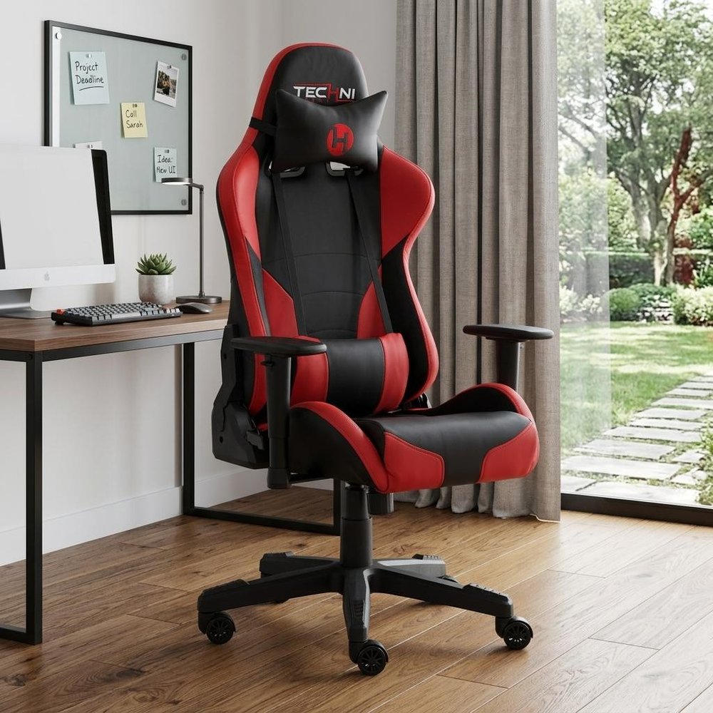 Black And Red And Black Swivel Rolling Gaming Chair HomeRoots