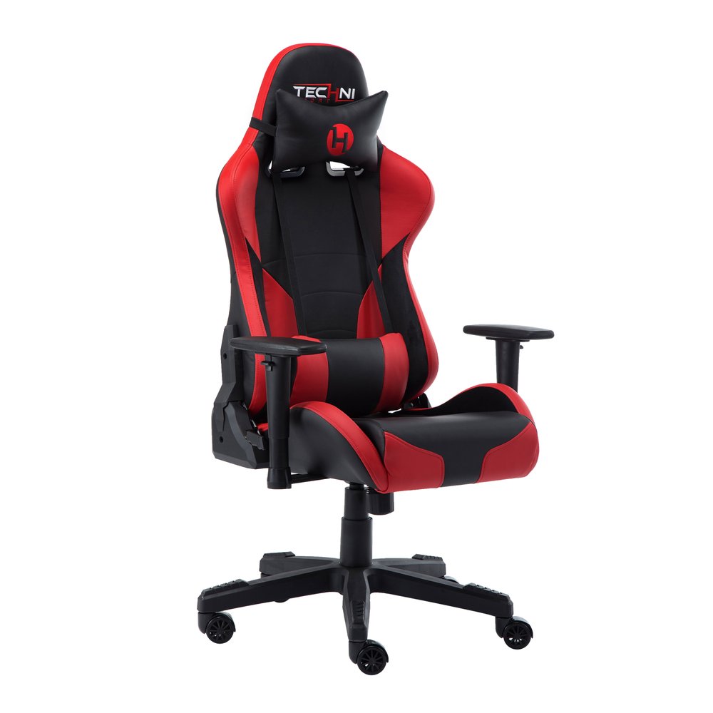 Black And Red And Black Swivel Rolling Gaming Chair — view 2