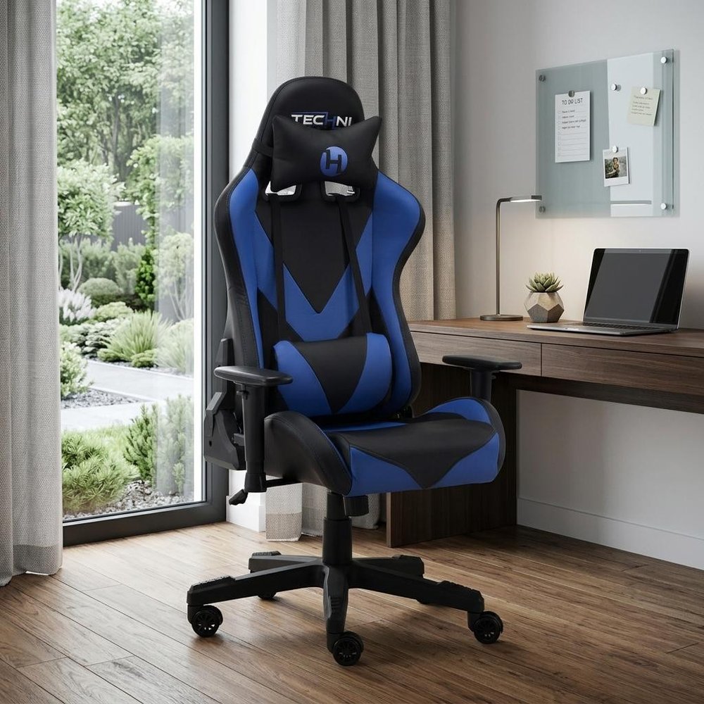 Blue And Black Swivel Rolling Gaming Chair HomeRoots