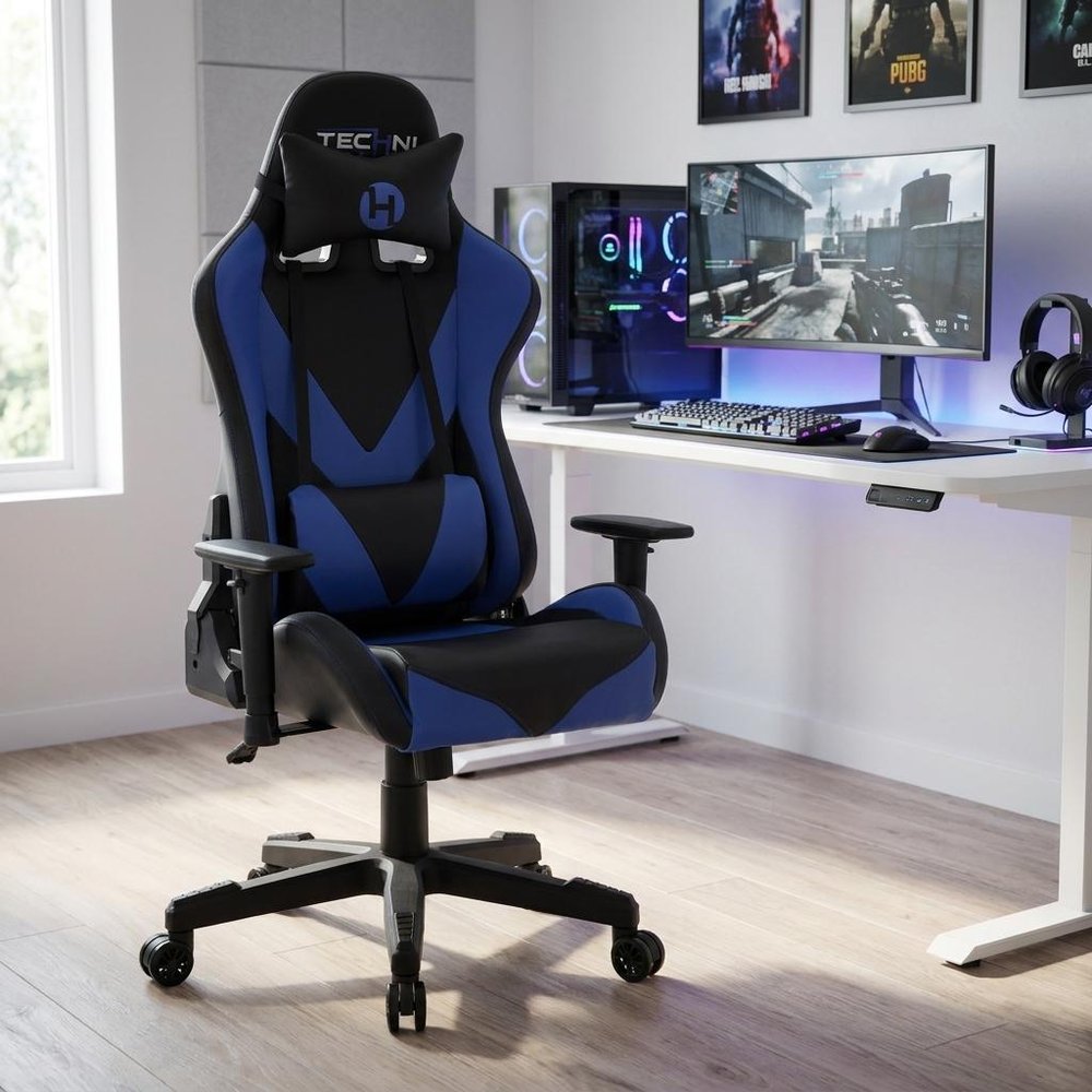 Blue And Black Swivel Rolling Gaming Chair — view 12