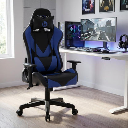 Blue And Black Swivel Rolling Gaming Chair HomeRoots