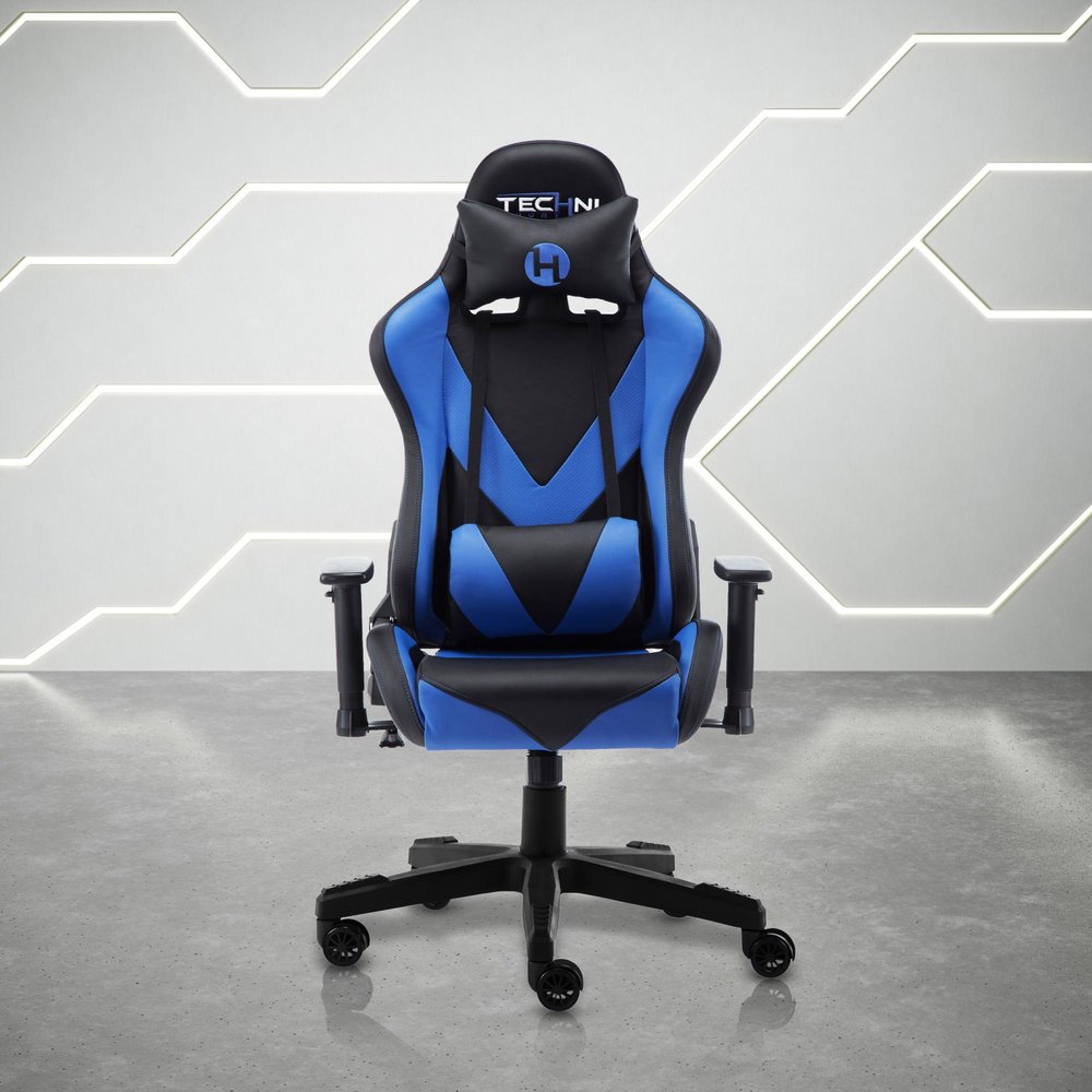 Blue And Black Swivel Rolling Gaming Chair HomeRoots