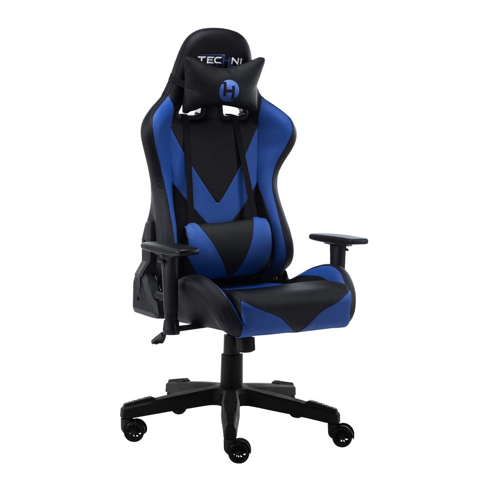 Blue And Black Swivel Rolling Gaming Chair — view 2