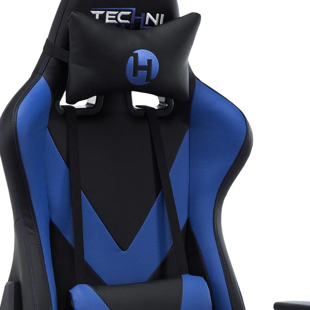 Blue And Black Swivel Rolling Gaming Chair HomeRoots