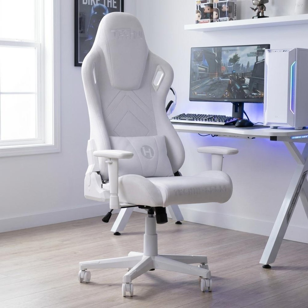 Purple And White Velvet Swivel Rolling Gaming Chair — view 12