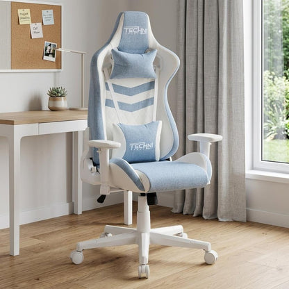 Blue And White Swivel Rolling Gaming Chair HomeRoots