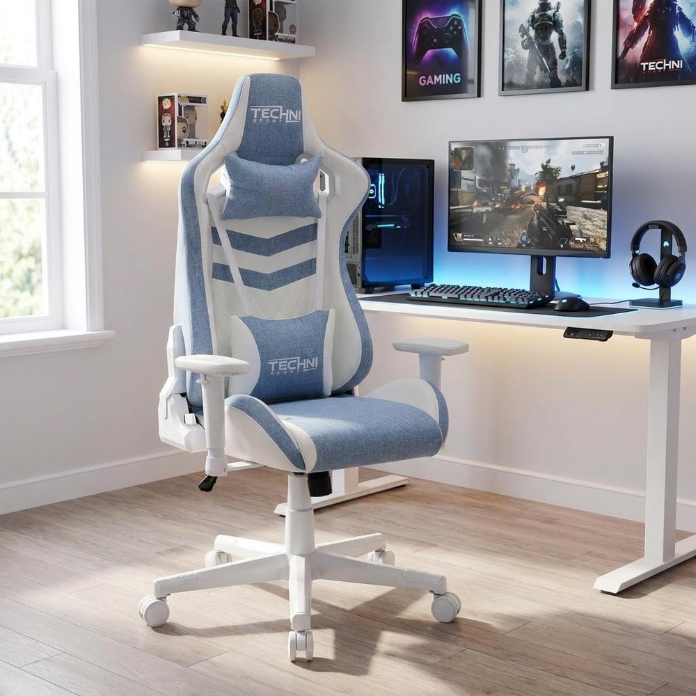 Blue And White Swivel Rolling Gaming Chair — view 11