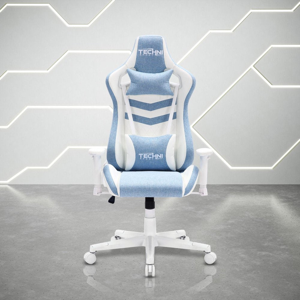 Blue And White Swivel Rolling Gaming Chair — view 1