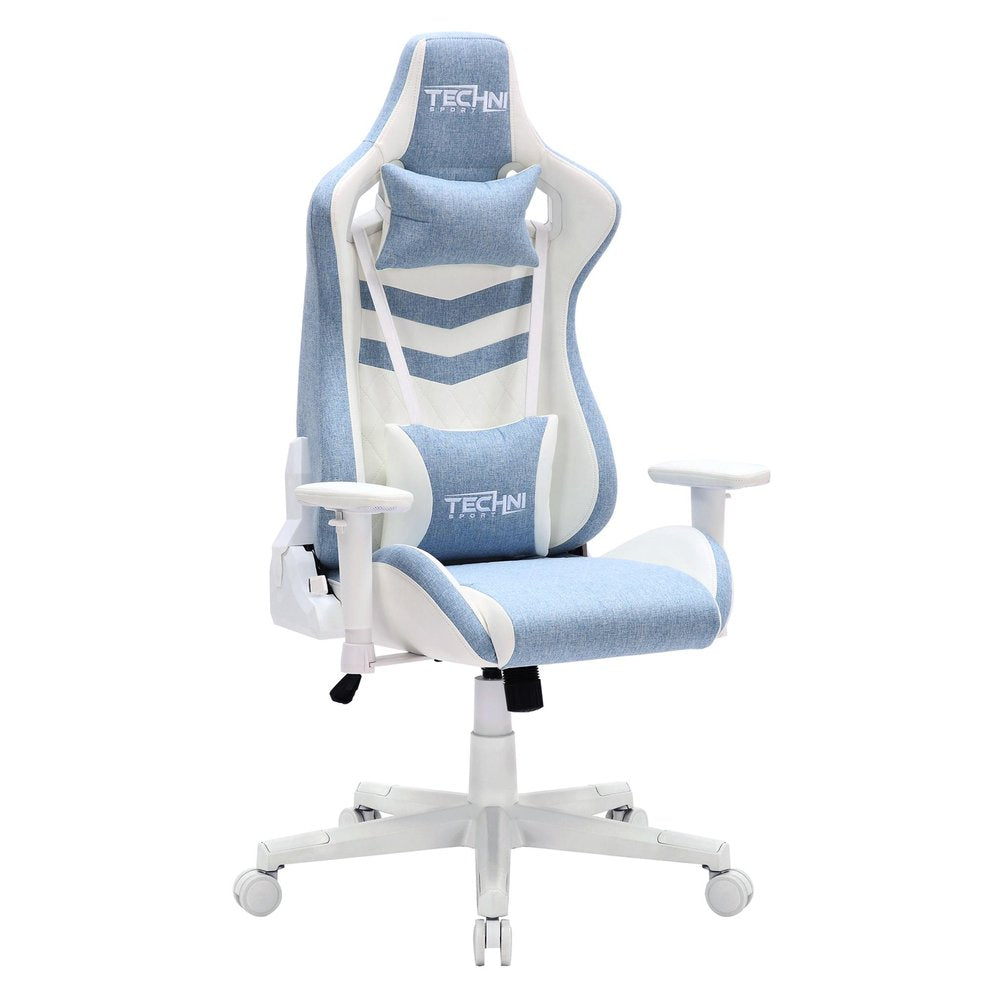 Blue And White Swivel Rolling Gaming Chair — view 2