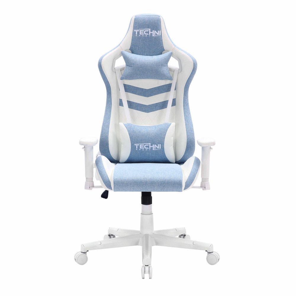 Blue And White Swivel Rolling Gaming Chair — view 3