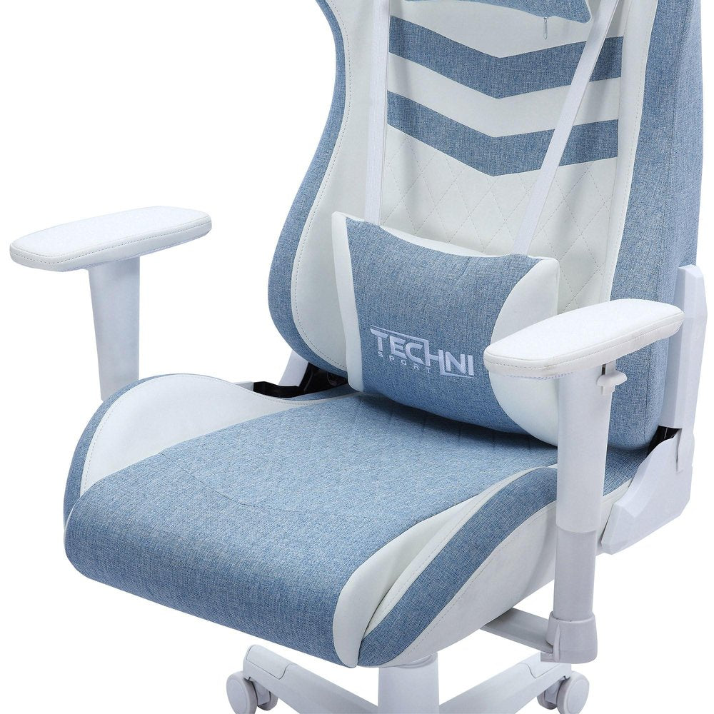 Blue And White Swivel Rolling Gaming Chair — view 7