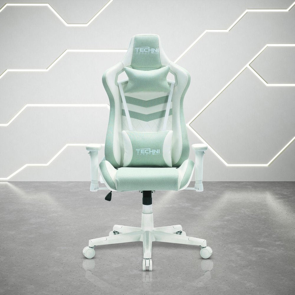 Blue And White Swivel Rolling Gaming Chair — view 12