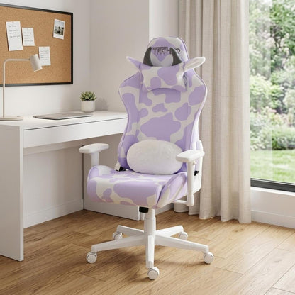 Lavender and White Cow Print Adjustable Height Rolling Gaming Chair HomeRoots