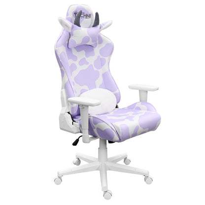 Lavender and White Cow Print Adjustable Height Rolling Gaming Chair HomeRoots