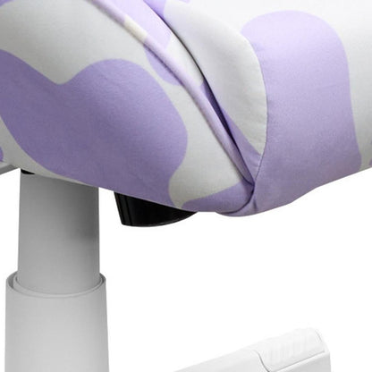 Lavender and White Cow Print Adjustable Height Rolling Gaming Chair HomeRoots