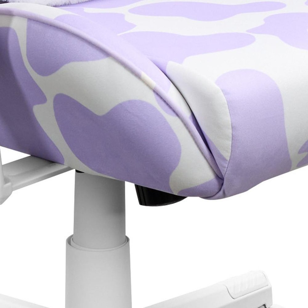 Lavender and White Cow Print Adjustable Height Rolling Gaming Chair — view 9