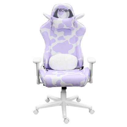 Lavender and White Cow Print Adjustable Height Rolling Gaming Chair HomeRoots