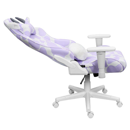 Lavender and White Cow Print Adjustable Height Rolling Gaming Chair HomeRoots
