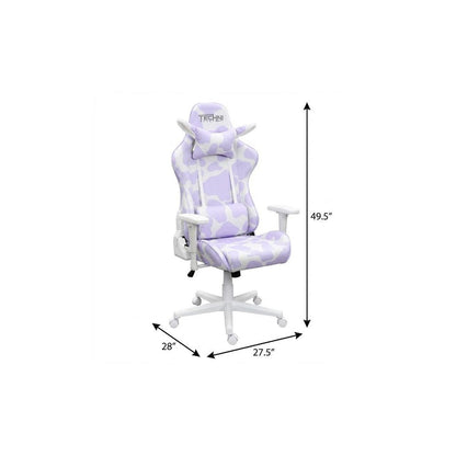 Lavender and White Cow Print Adjustable Height Rolling Gaming Chair HomeRoots