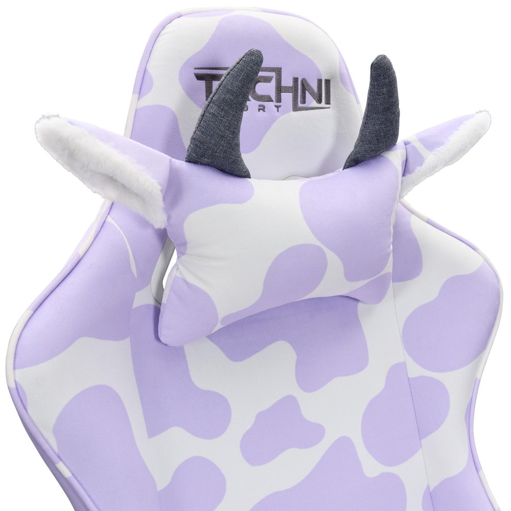 Lavender and White Cow Print Adjustable Height Rolling Gaming Chair HomeRoots
