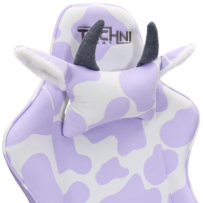 Lavender and White Cow Print Adjustable Height Rolling Gaming Chair HomeRoots