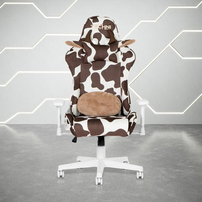 Lavender and White Cow Print Adjustable Height Rolling Gaming Chair HomeRoots