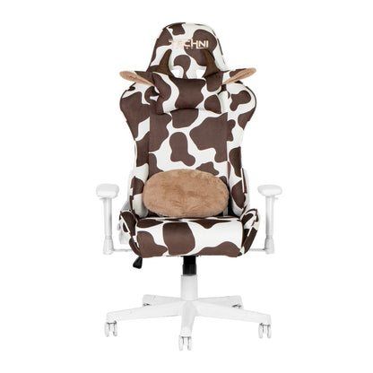 Lavender and White Cow Print Adjustable Height Rolling Gaming Chair HomeRoots