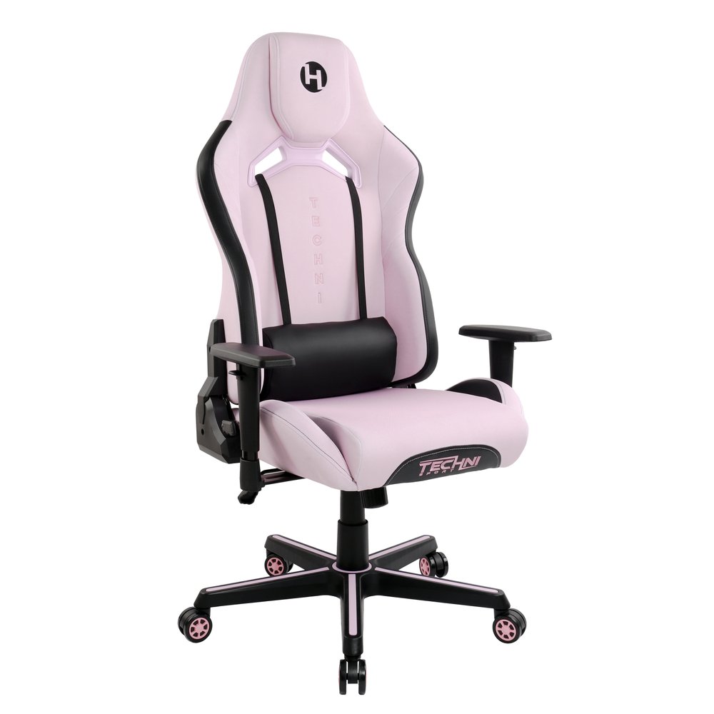 Pink And Black Swivel Rolling Gaming Chair — view 12