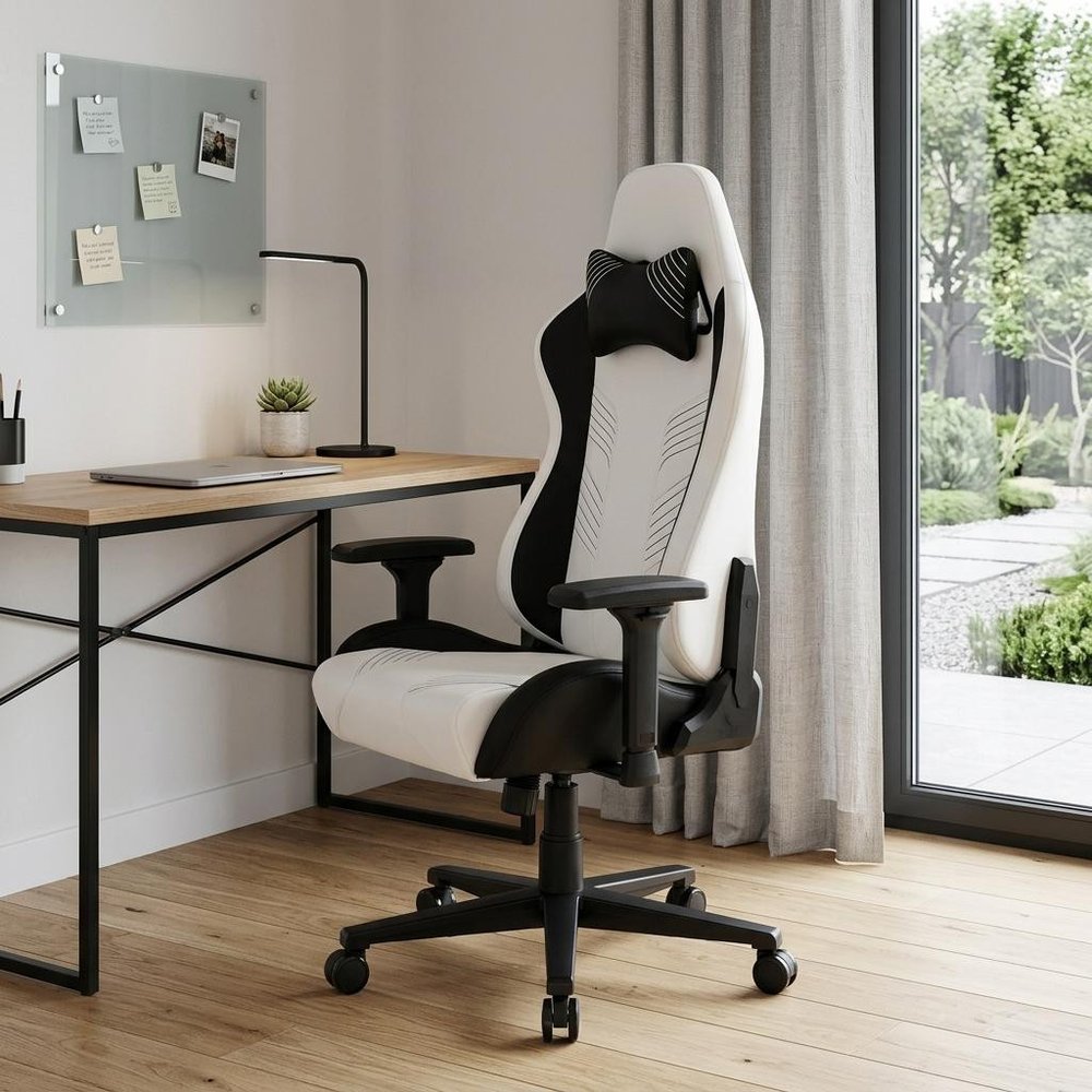 Black And White And Black Swivel Rolling Gaming Chair HomeRoots