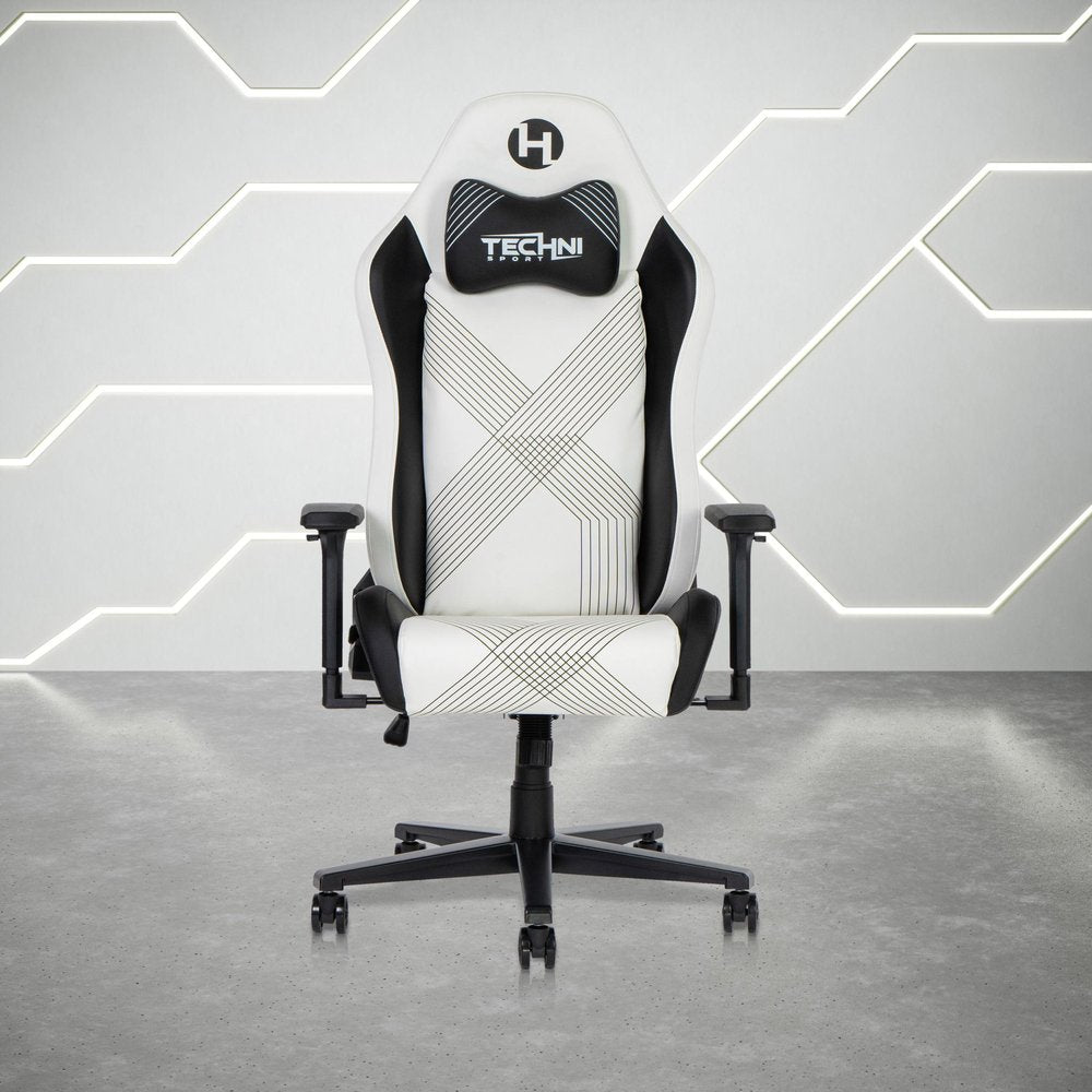 Black And White And Black Swivel Rolling Gaming Chair — view 9