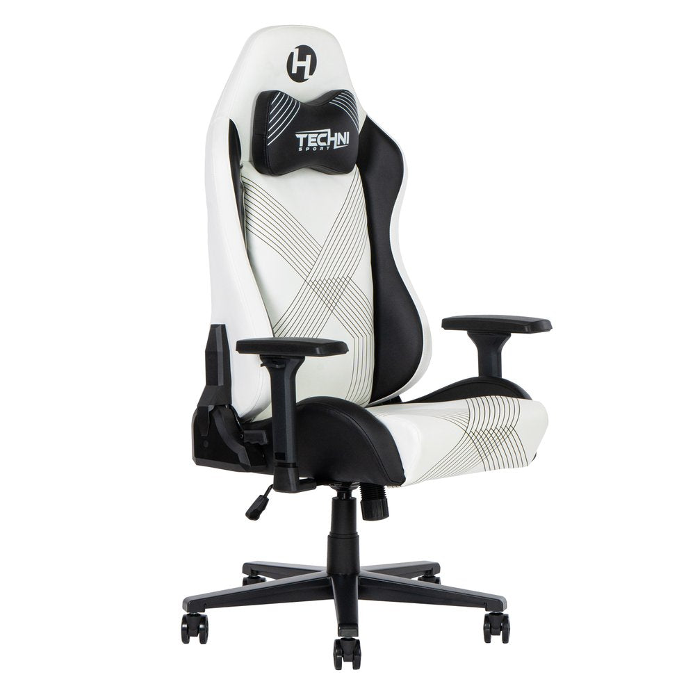 Black And White And Black Swivel Rolling Gaming Chair — view 4
